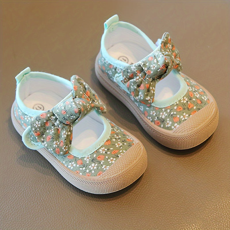 Girls' Canvas Sneakers with Floral Bowknot Non-Slip Comfortable All-Season