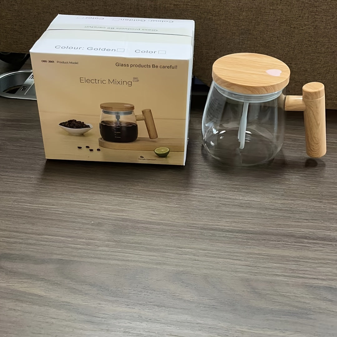 Taza de café eléctrica de vidrio con autorrevolución de 13.5oz con mezclador giratorio para hogar, oficina y viaje
