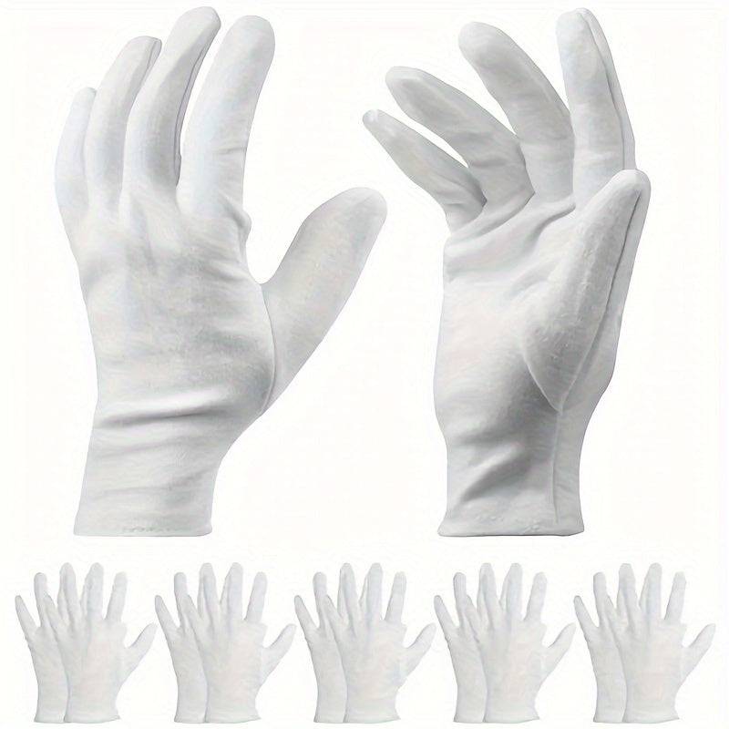 White Cotton Gloves 5 Pairs Breathable Stretchable for Cleaning Gardening Jewelry Spa