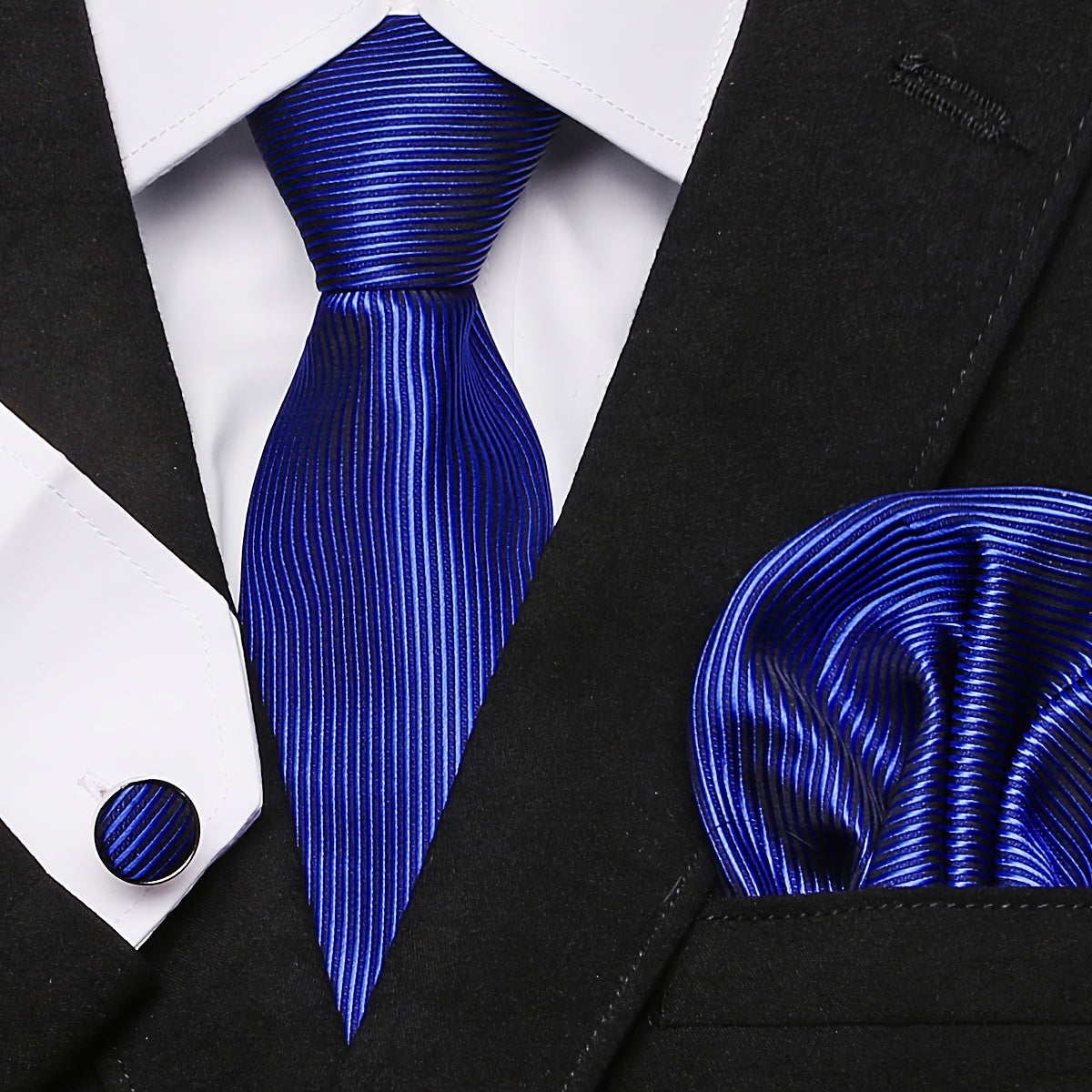 Elegant Paisley Stripe Tie Set with Pocket Square and Cufflinks for Weddings and Formal Events