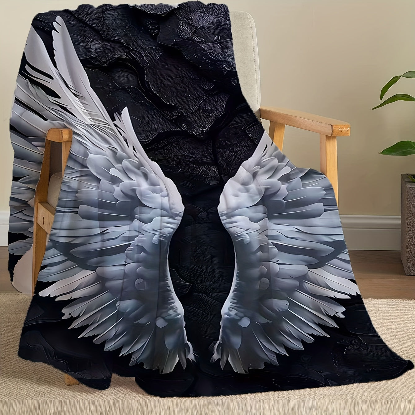 Angel Wings Throw Blanket Cozy Knit Fabric for Home Sofa Dorm Office