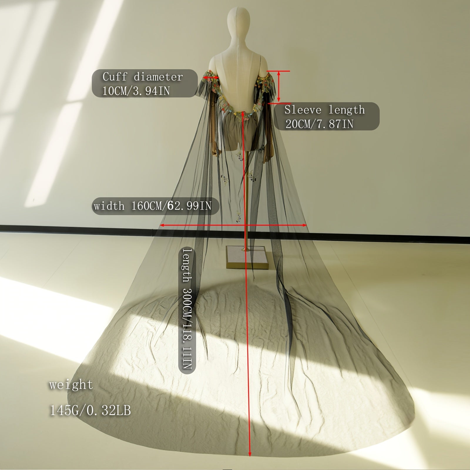 Black Bridal Shawl with Colorful Lace Trim and Sleeves for Wedding