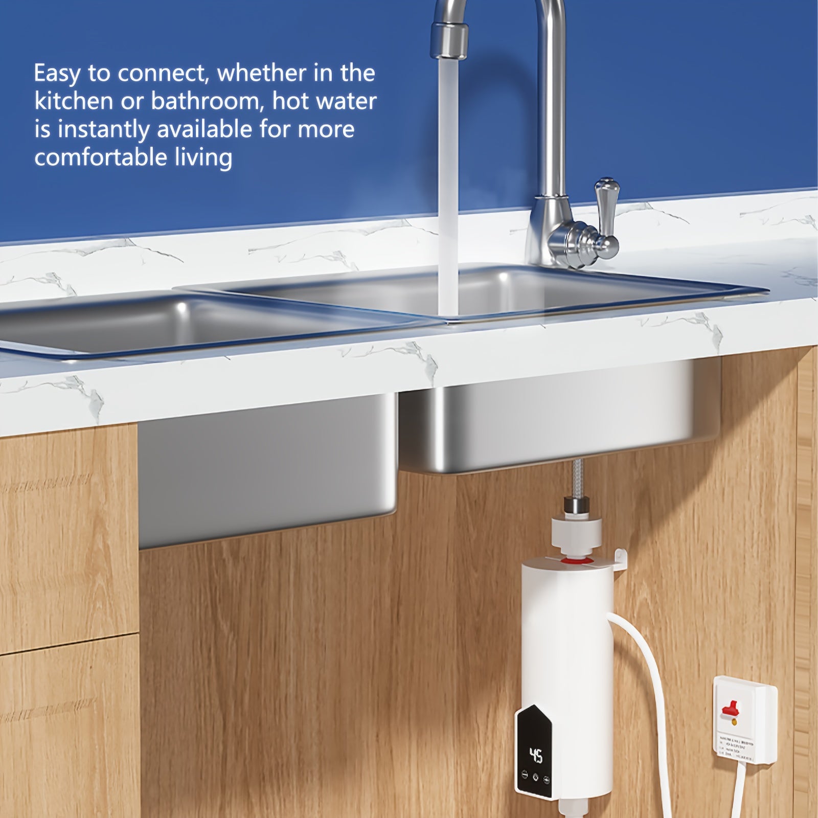 4000W Electric Tankless Water Heater with LED Display Touch Controls for Kitchen Bathroom