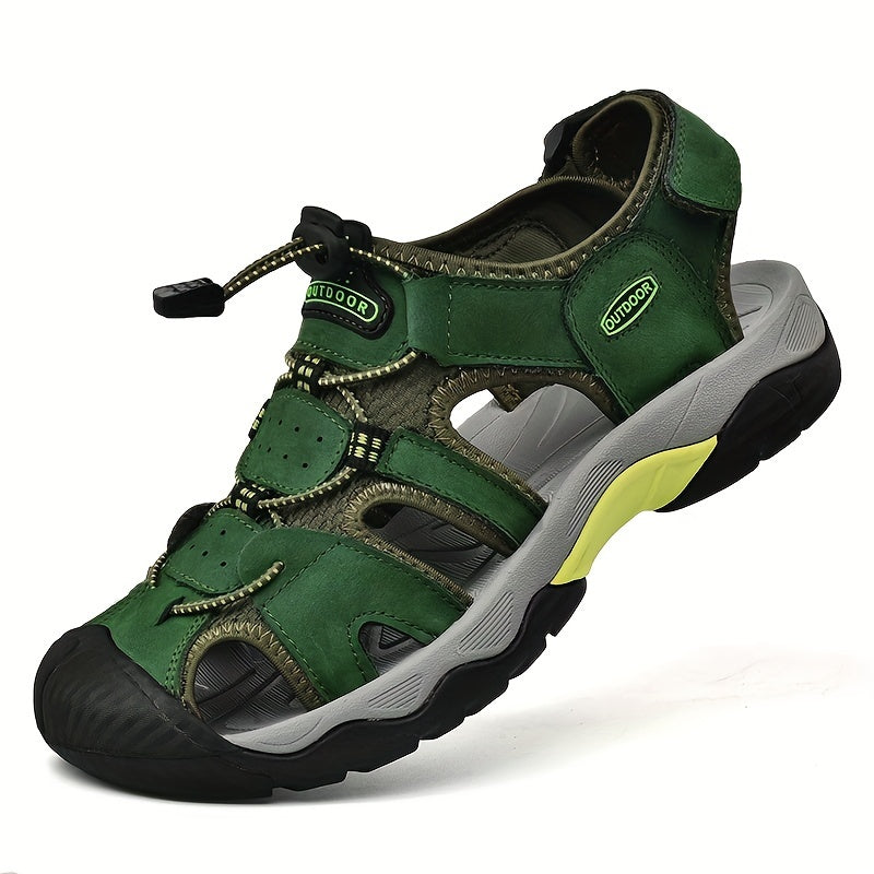 Men's Durable Cow Leather Sandals for Outdoor Hiking Trekking Summer Non-Slip Beach Casual