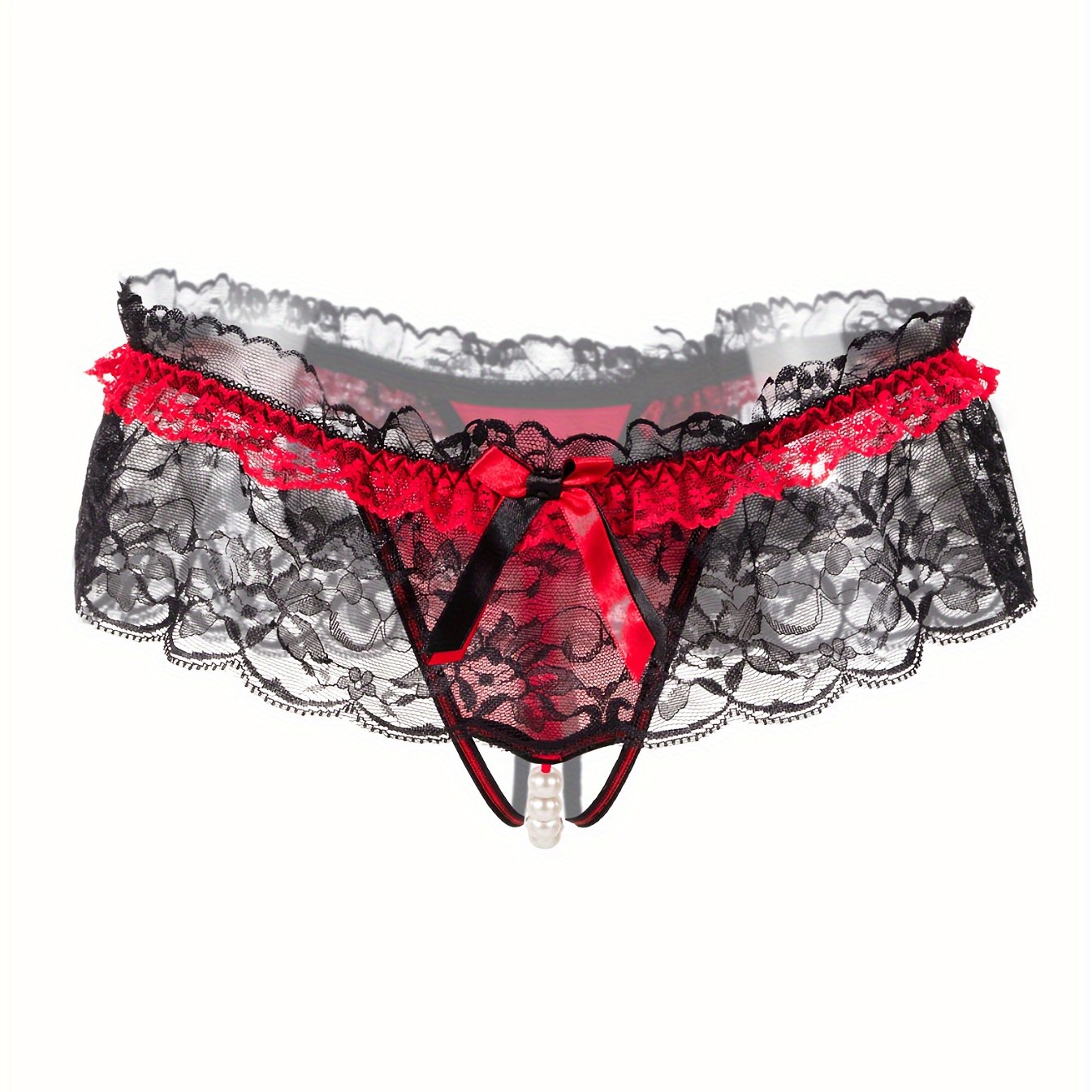 Women's Low Waist Lace Thong Panties Transparent Open-Crotch Lingerie