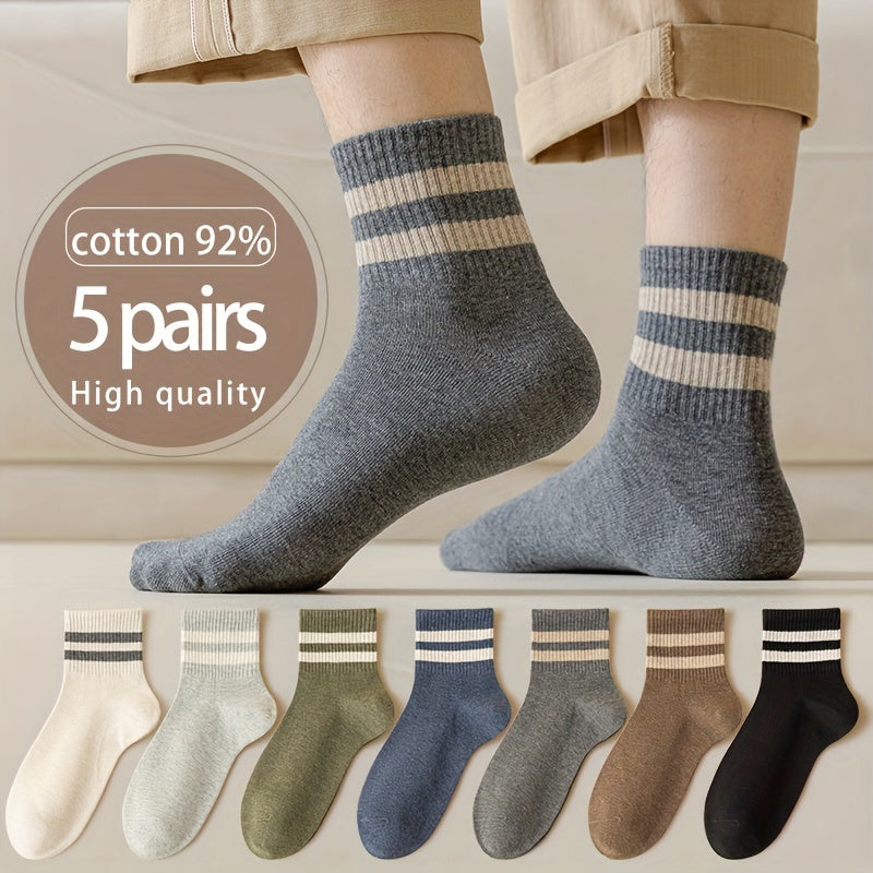 Мужские винтажные полосатые носки до щиколотки, 95% хлопок, дышащие, повседневные, спортивные, упаковка из 5