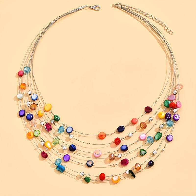 Women’s Boho Beaded Multi-Layer Choker Necklace Adjustable Statement Jewelry
