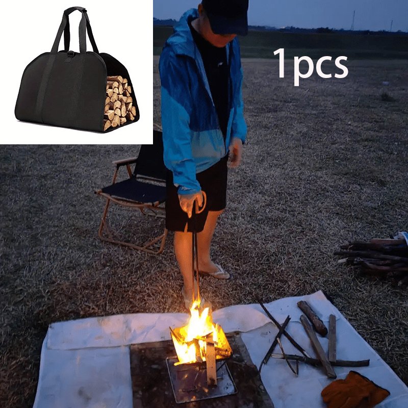 Heavy Duty Canvas Firewood Bag with High Capacity for Camping and Transport