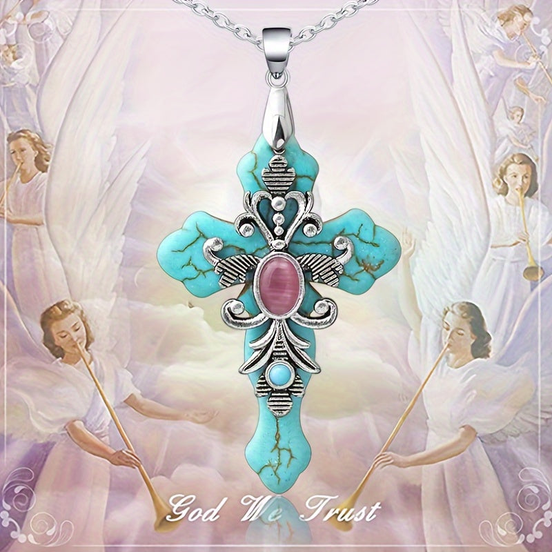 Ayollar uchun diniy ramz sovg‘asi sifatida turkuaz rangli xoch pendants zargarlik buyumlari