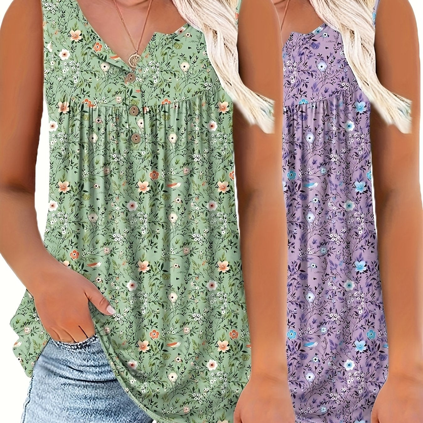 Ayollar uchun ikki qismli to'plam V-yengli kardigan va futbolka, gul bosma, kundalik kiyim