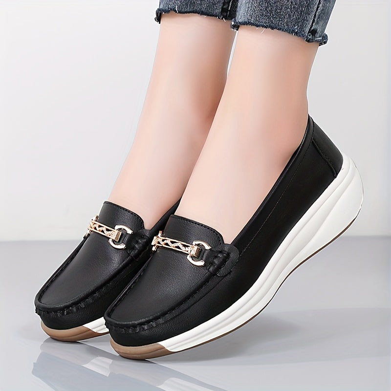 Women's Slip-On Loafers Synthetic with Metal Buckle Casual All Season Shoes