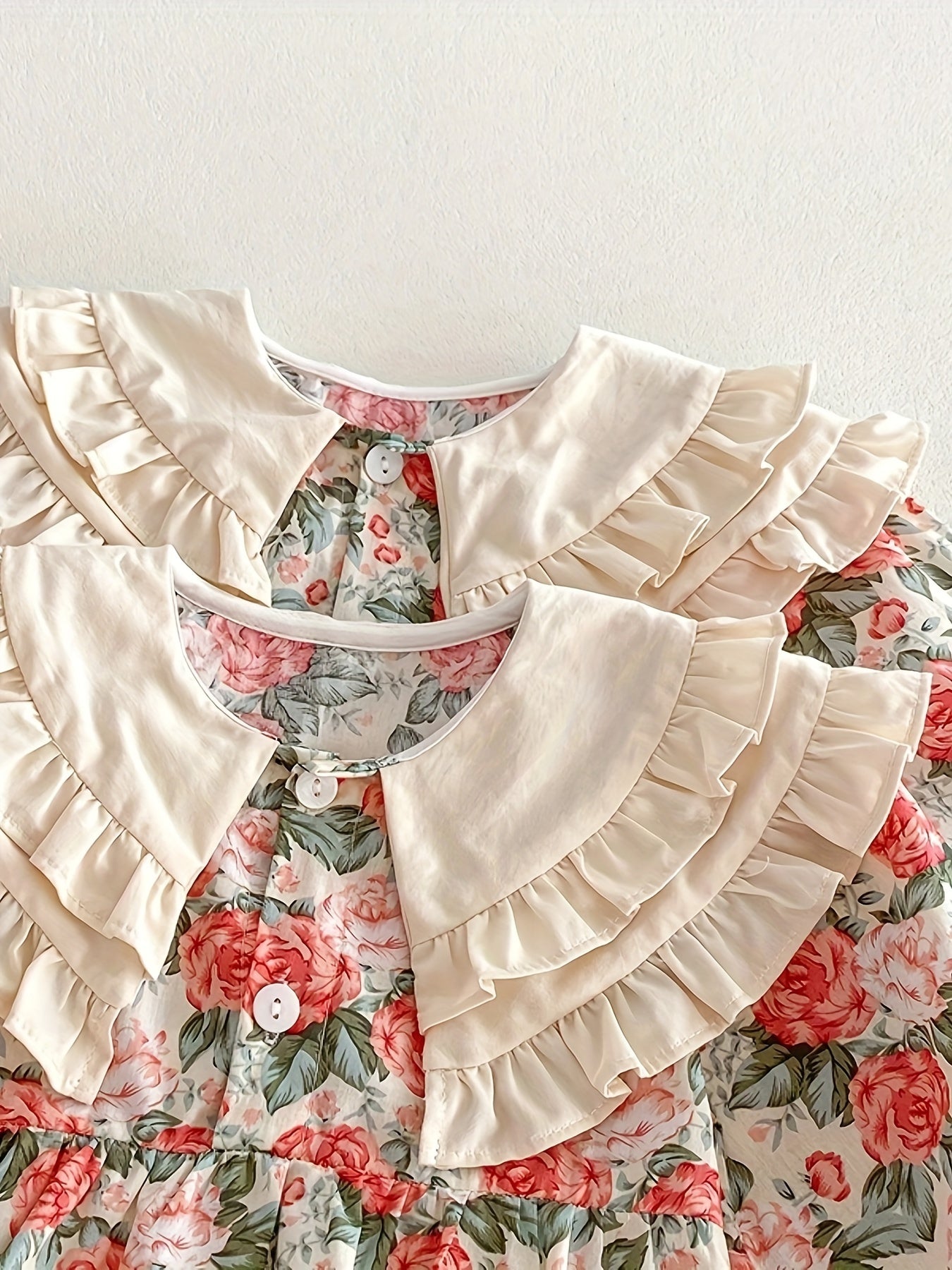 Girls Floral Cotton Dress with Ruffled Collar and Matching Headband for Newborns to Toddlers Spring Fall