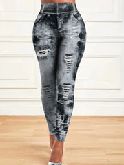 Plus Size All Over Print Skinny Leggings High Waist Stretchy Pants