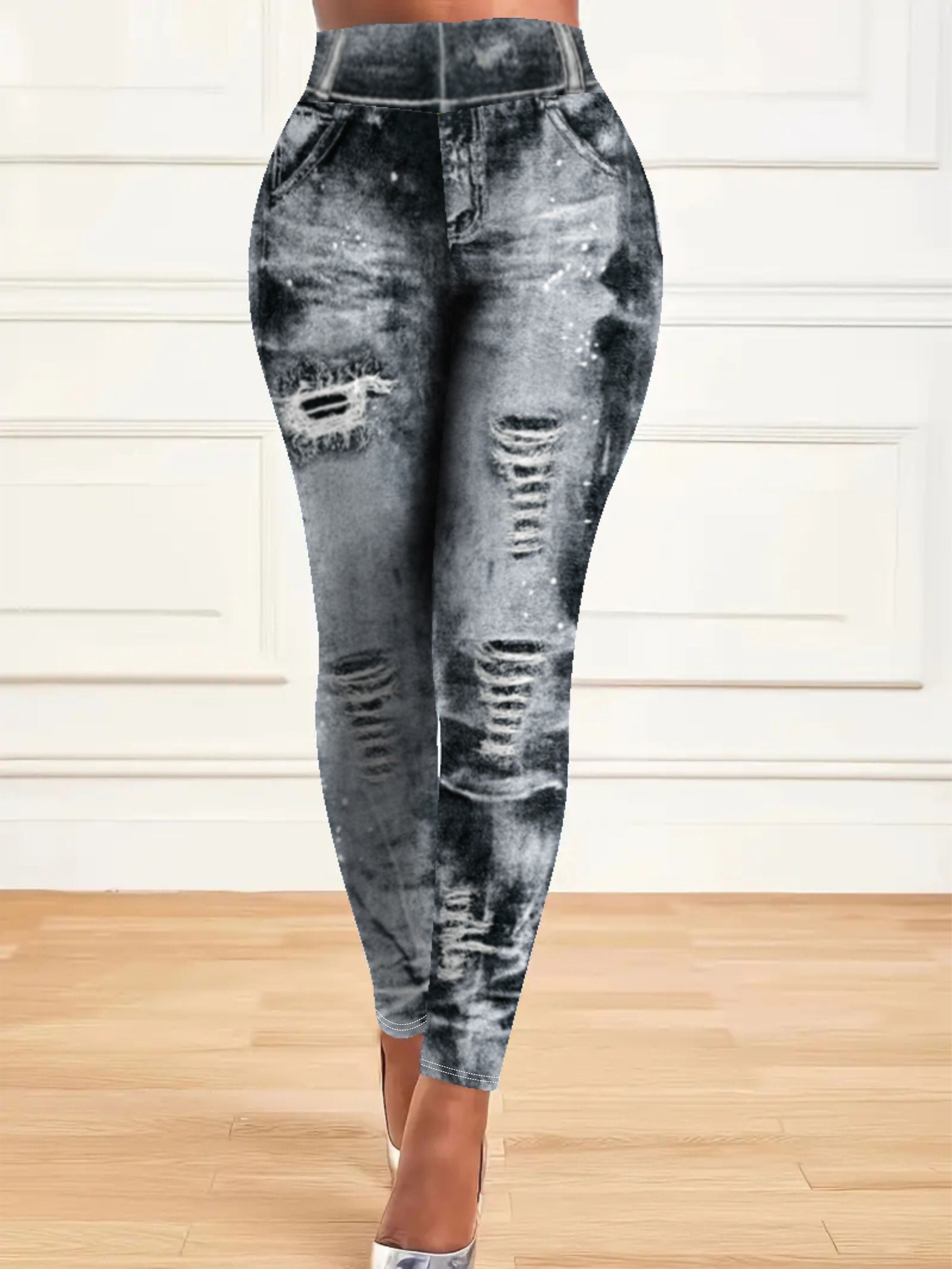 Plus Size All Over Print Skinny Leggings High Waist Stretchy Pants