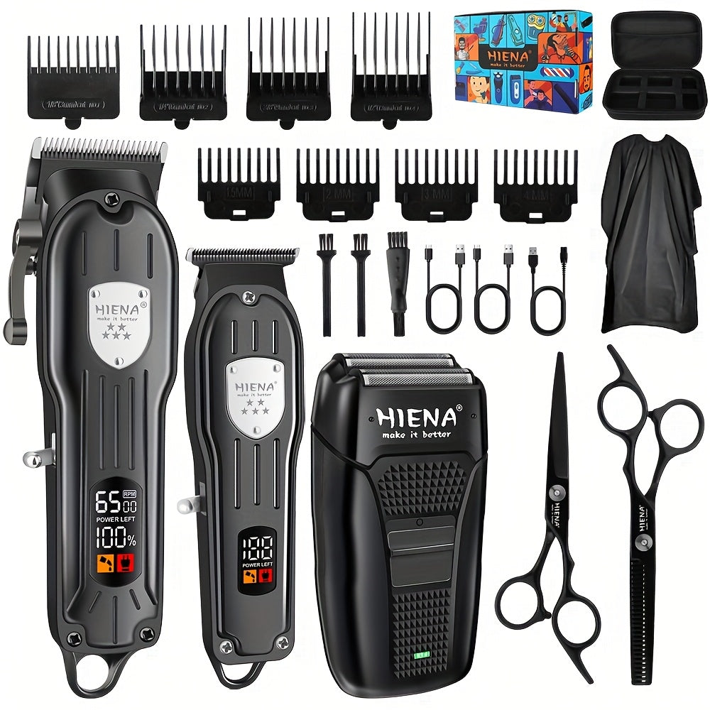 3-частный набор для ухода с LED-дисплеем, машинкой для стрижки волос, триммером, бритвой, перезаряжаемой, с регулируемой лезвием