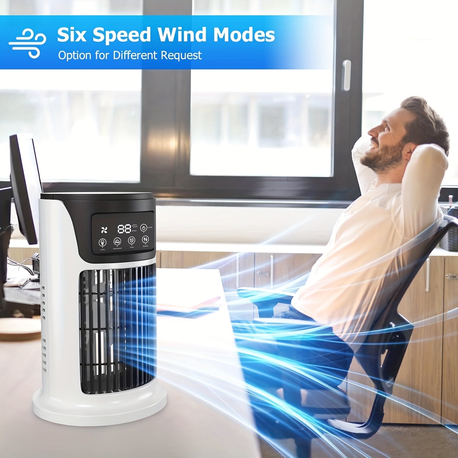 Ventilador de aire acondicionado portátil con enfriamiento por evaporación y 3 nieblas frías para dormitorio, oficina, camping