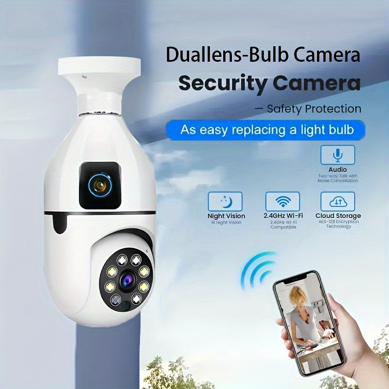 Cámara de seguridad con bombilla panorámica de 360° HD 1080P WiFi para exteriores e interiores con detección de movimiento