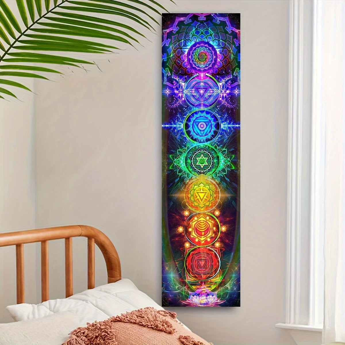 Psychedelic Chakras Wall Tapestry for Yoga Meditation Black Wall Art Decor