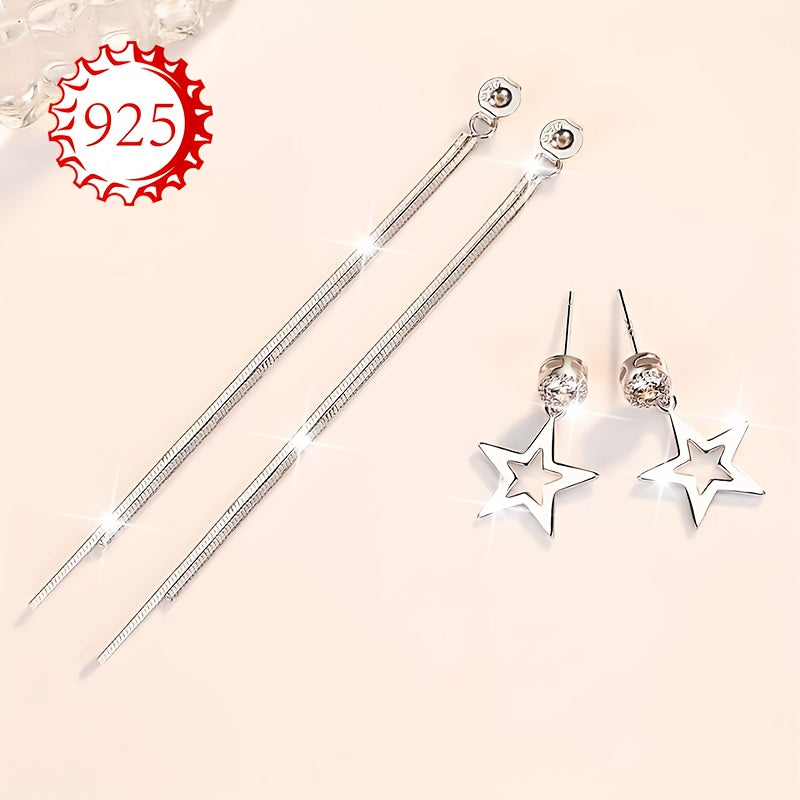 Silver Hypoallergenic Earrings for Women Star Tassel Medium Long Jewelry for Daily Wear Weddings and Vacations