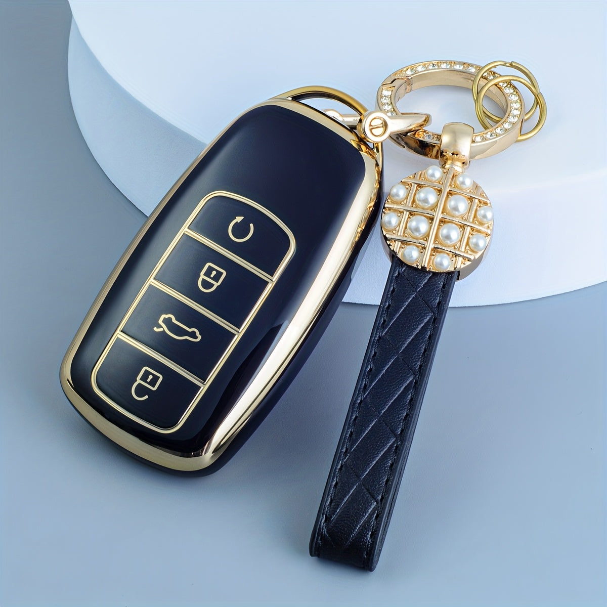 Car Key Fob Cover TPU Black Gold Pearl Protective Case for SUV