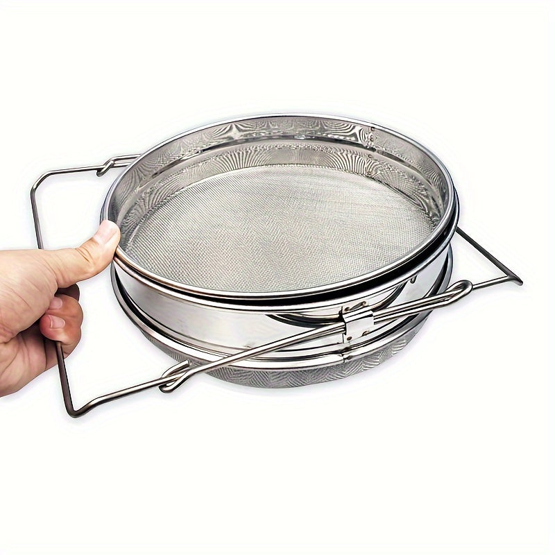 Stainless Steel Double Sieve Honey Strainer with Adjustable Arms for Beekeeping