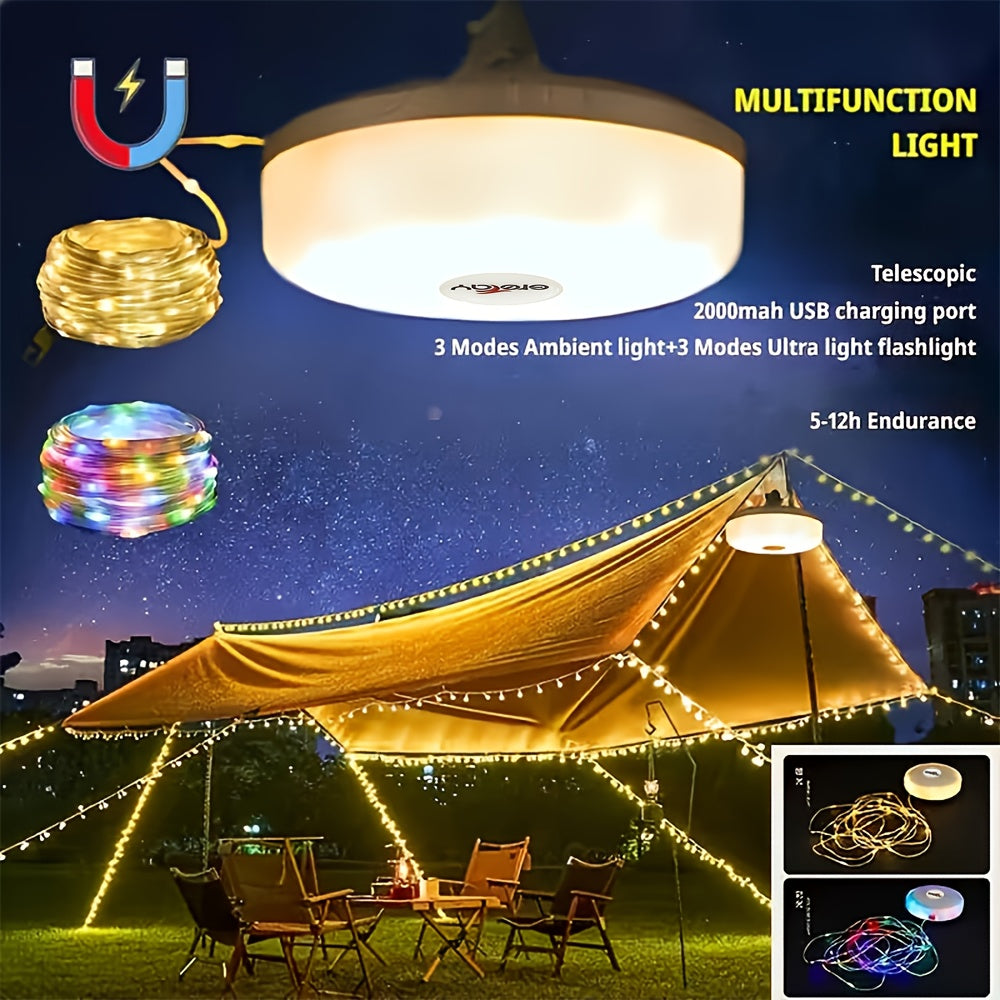 2-in-1 LED RGB Camping String Lights 10m Rechargeable Battery Outdoor Decor
