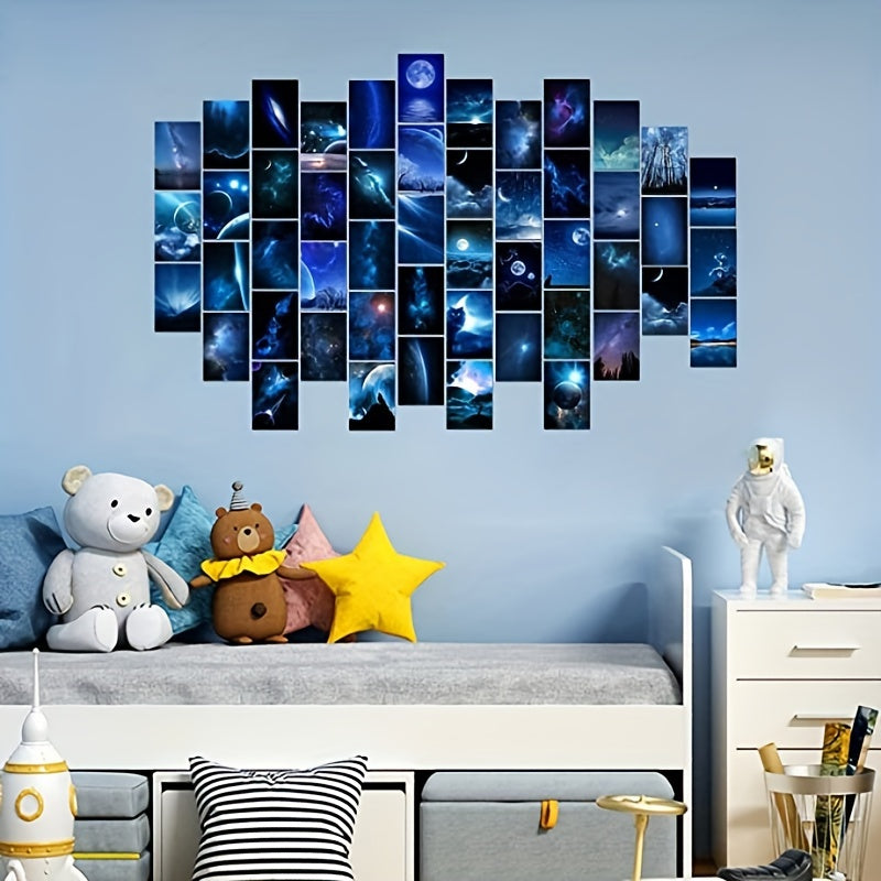 50-Piece Galaxy Starry Sky Wall Art Kit Night Poster Set for Bedroom Living Room