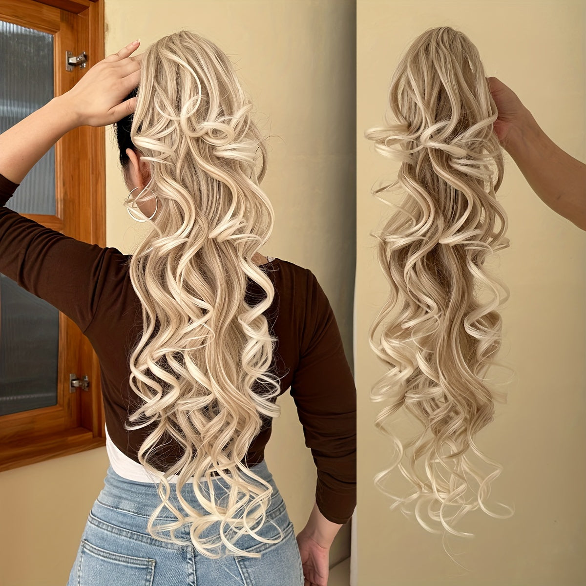 Deep Wave Ponytail Extension 71cm Synthetic Hair Clip in Brown for Women