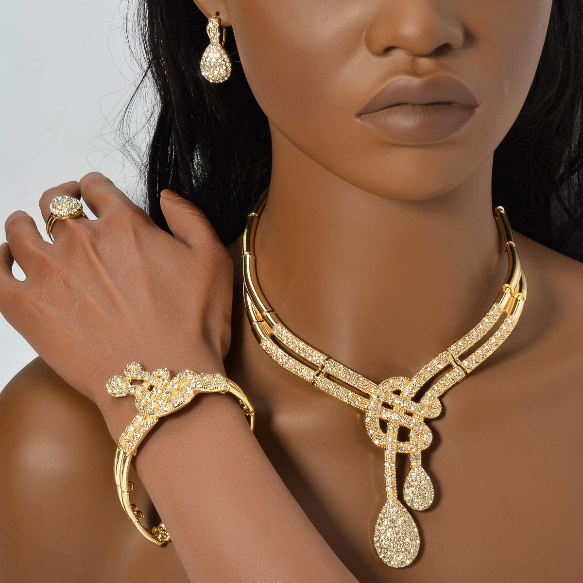 Винтажный ювелирный набор с геометрическими и музыкальными нотами, синтетический кубический цирконий, медь, включает ожерелье, браслет, серьги, кольцо