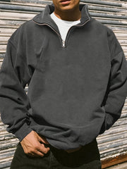 Men's Knitted Polyester Half-Open Cardigan with Long Sleeves and Lapel Collar