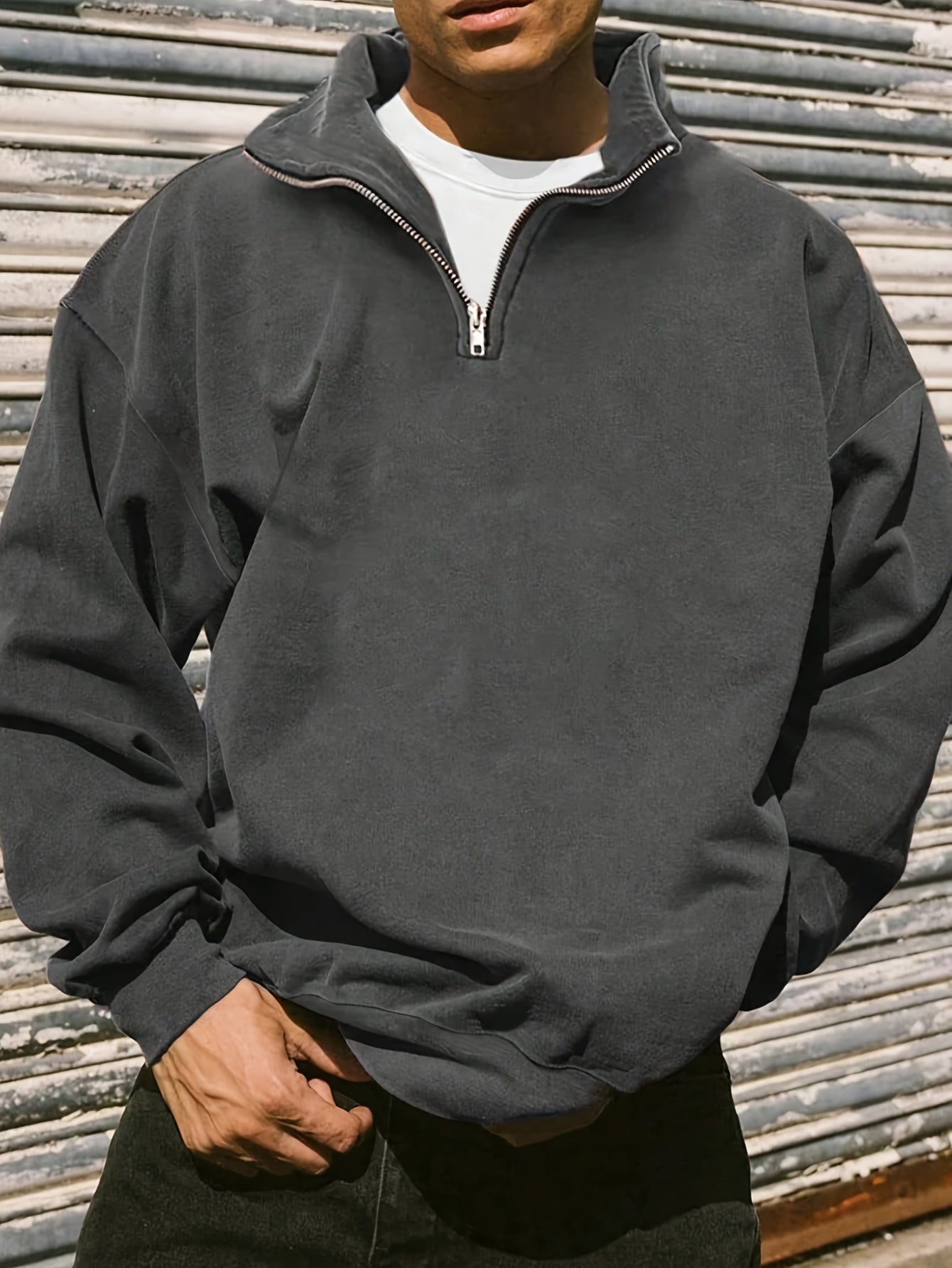 Men's Knitted Polyester Half-Open Cardigan with Long Sleeves and Lapel Collar