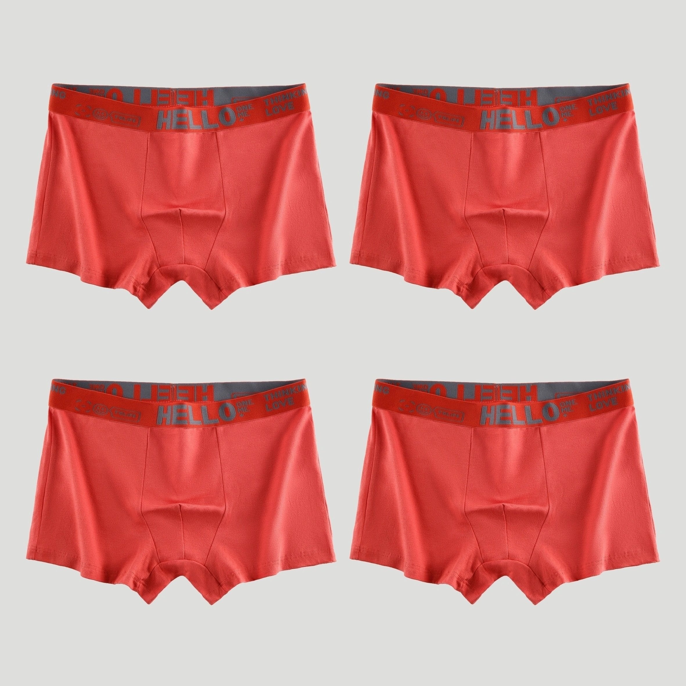 Men's Cotton Boxer Briefs 4-Pack Breathable Comfortable Solid Color Shortie Underwear