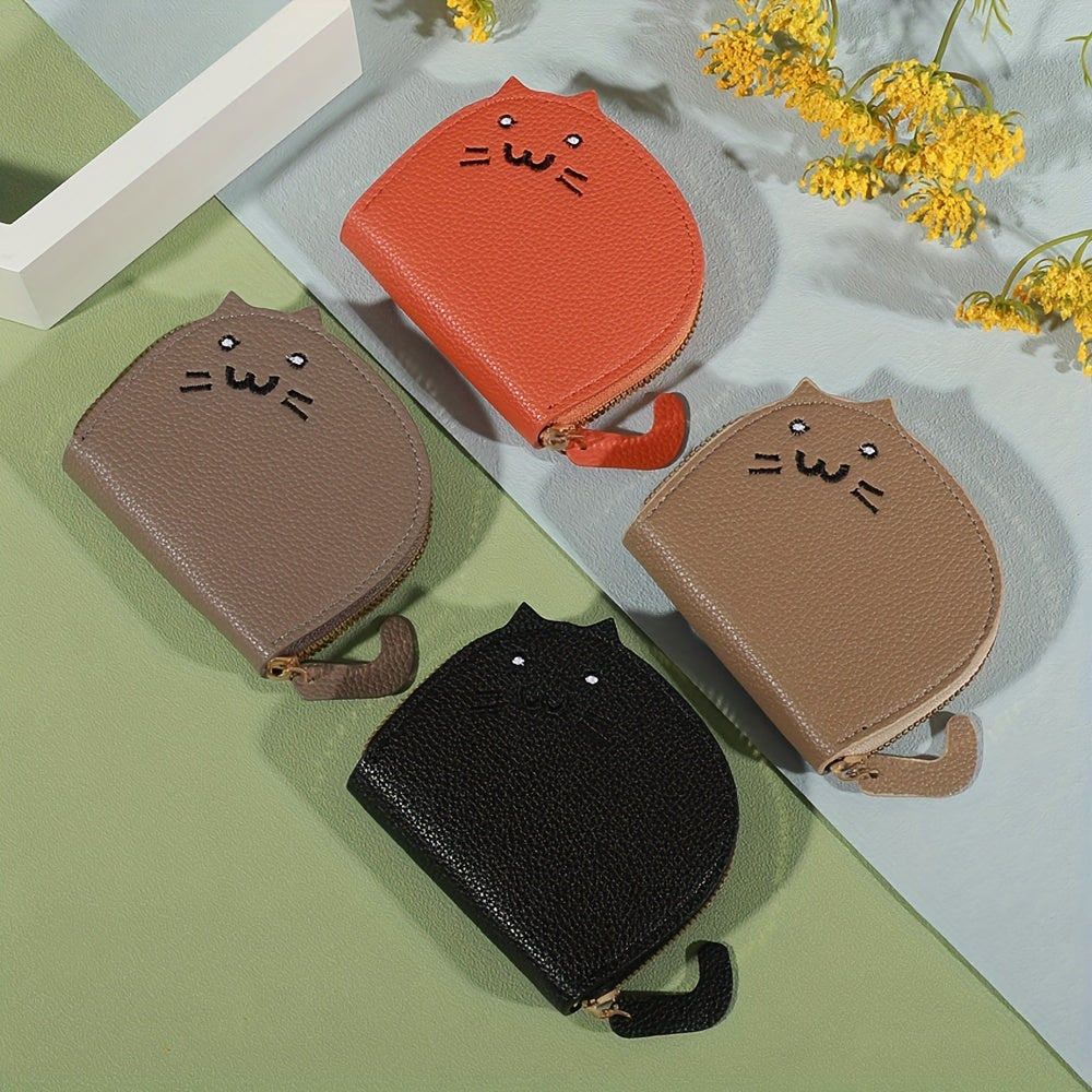 Cat-Shaped Casual Wallet for Women Synthetic Material Card Slots Zipper Closure