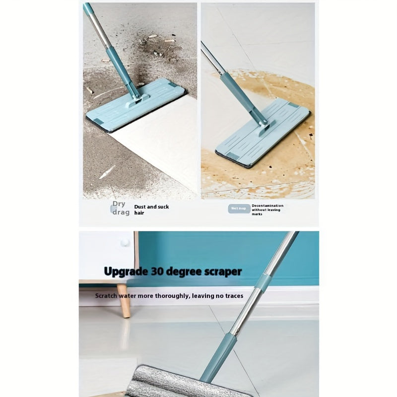 Stainless Steel Flat Mop Set with Bucket, Hands-Free Wringer, Microfiber Pads