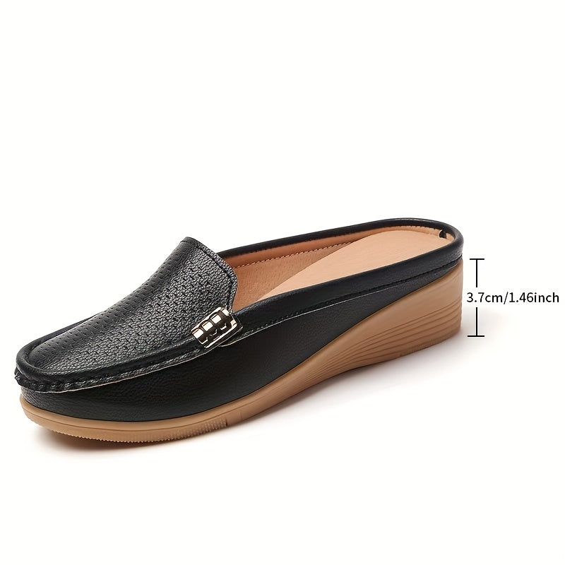 Women Slip-On Loafers Faux Leather Casual Shoes Golden Buckle All-Season