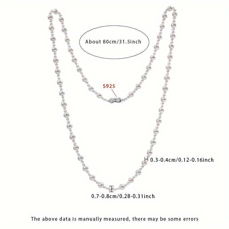 Long Chain Pearl Necklace for Women with Freshwater Pearls and Silver 80cm