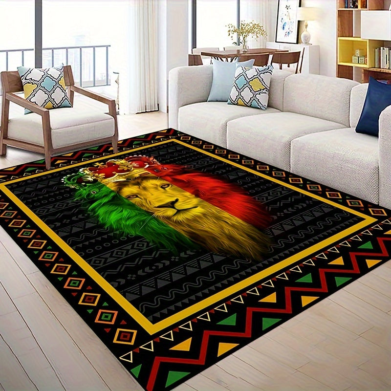 Non-Slip Polyester Rug with Vibrant 3D Lion King Print for Living Room or Bedroom