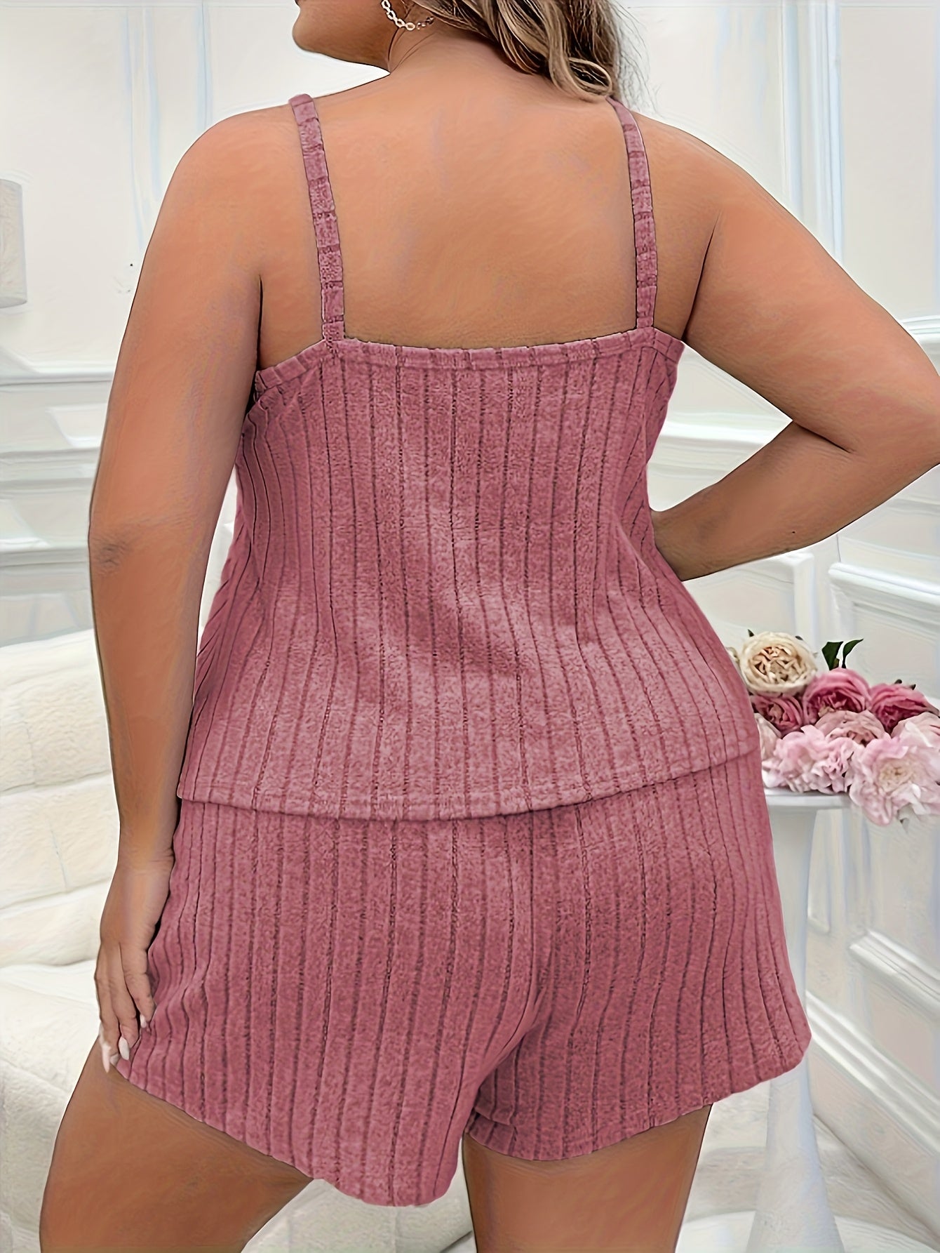 Women's Plus Size Ruched Camisole Pajama Set 2PCS Lounge Sleepwear