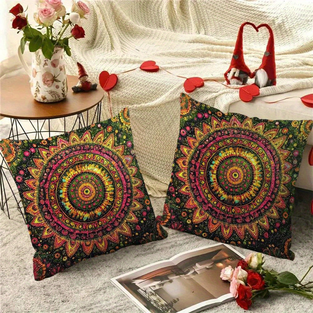 Bohemian Mandala Flannel Pillow Covers Set 45.72 cm Decorative Cushion Cases
