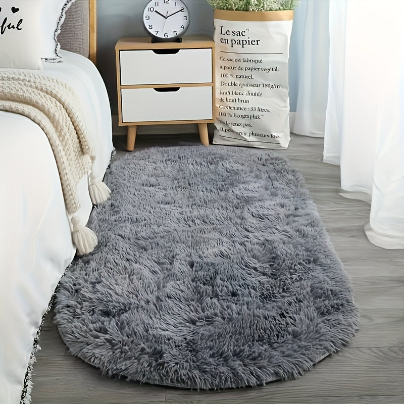 Light Gray Oval Area Rug Soft Plush Polyester Bedroom Living Room Decor