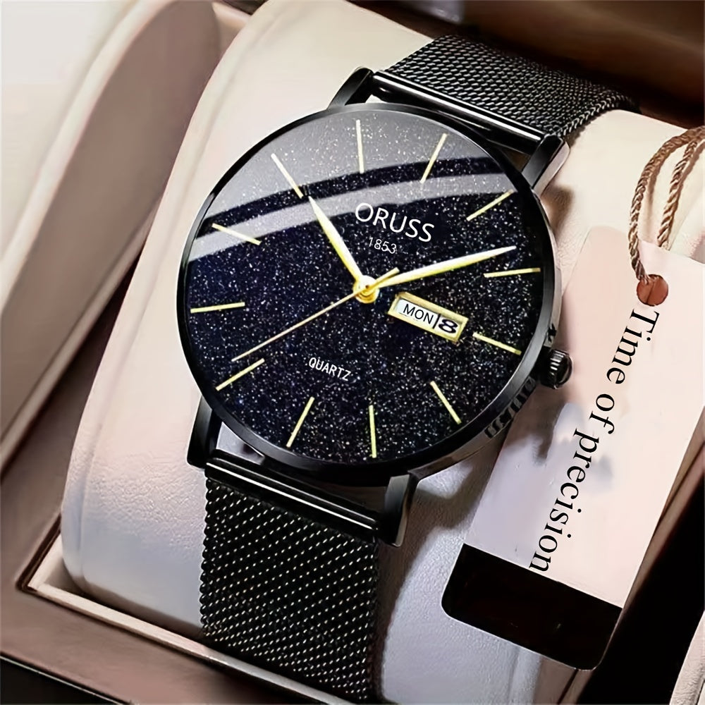 Men's Watch Dual Calendar Business Casual Leather Strap