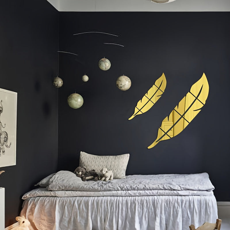 Acrylic Feather Wall Decal for Living Room and Bedroom Decor