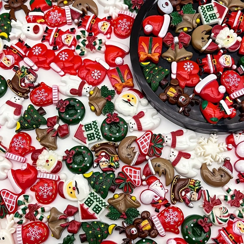 Set of 50 Holiday Flatback Charms for DIY Crafts and Jewelry Making Reindeer Snowman Seasonal Decorations