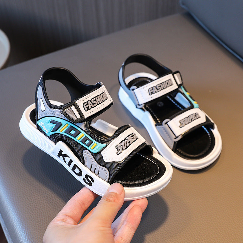 Yigitlar uchun ochiq barmoqli sandallar, sirpanmaydigan taglik, kundalik, plyaj, kichkina uchun, PVC, oson qulflash va velcro