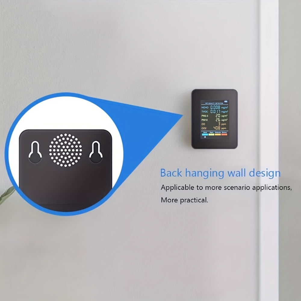 6-in-1 Air Quality Monitor with LCD Display CO2 PM2.5 PM10 HCHO TVOC CO