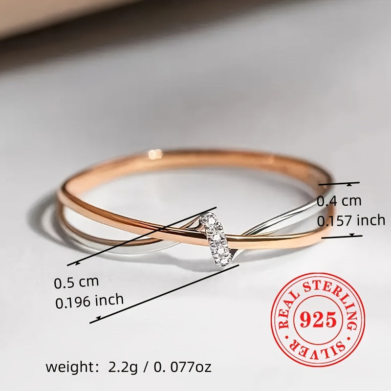 Sterling Silver Twist Band Ring with Zirconia Inlay for Women