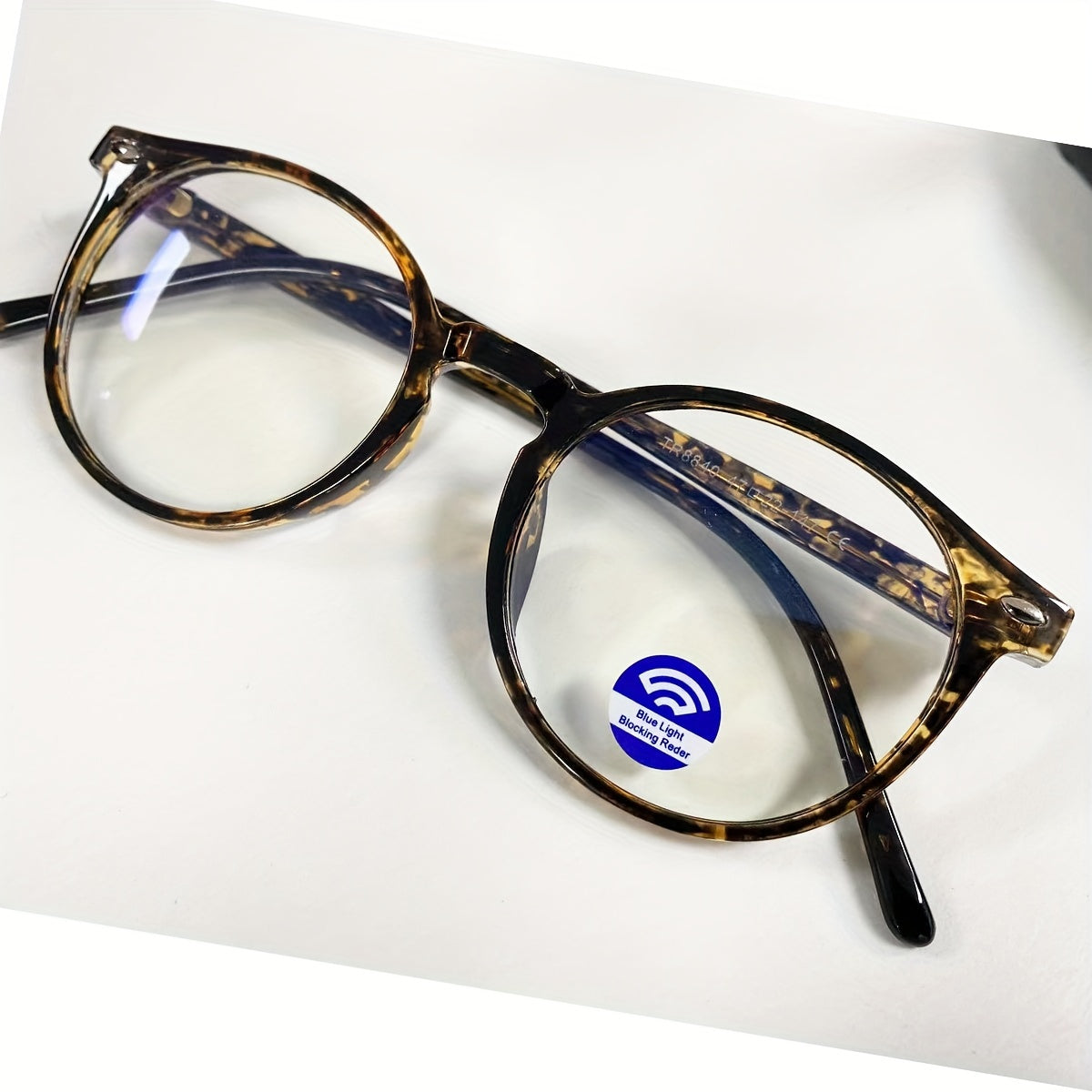 Unisex Tortoiseshell Round Glasses with Clear Lenses, TR90 Computer Spectacles