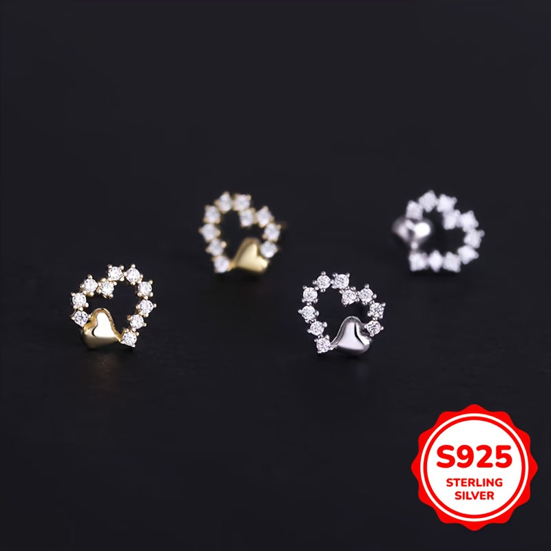Women Heart-Shaped Silver Earrings with Synthetic Zirconia Jewelry Gift