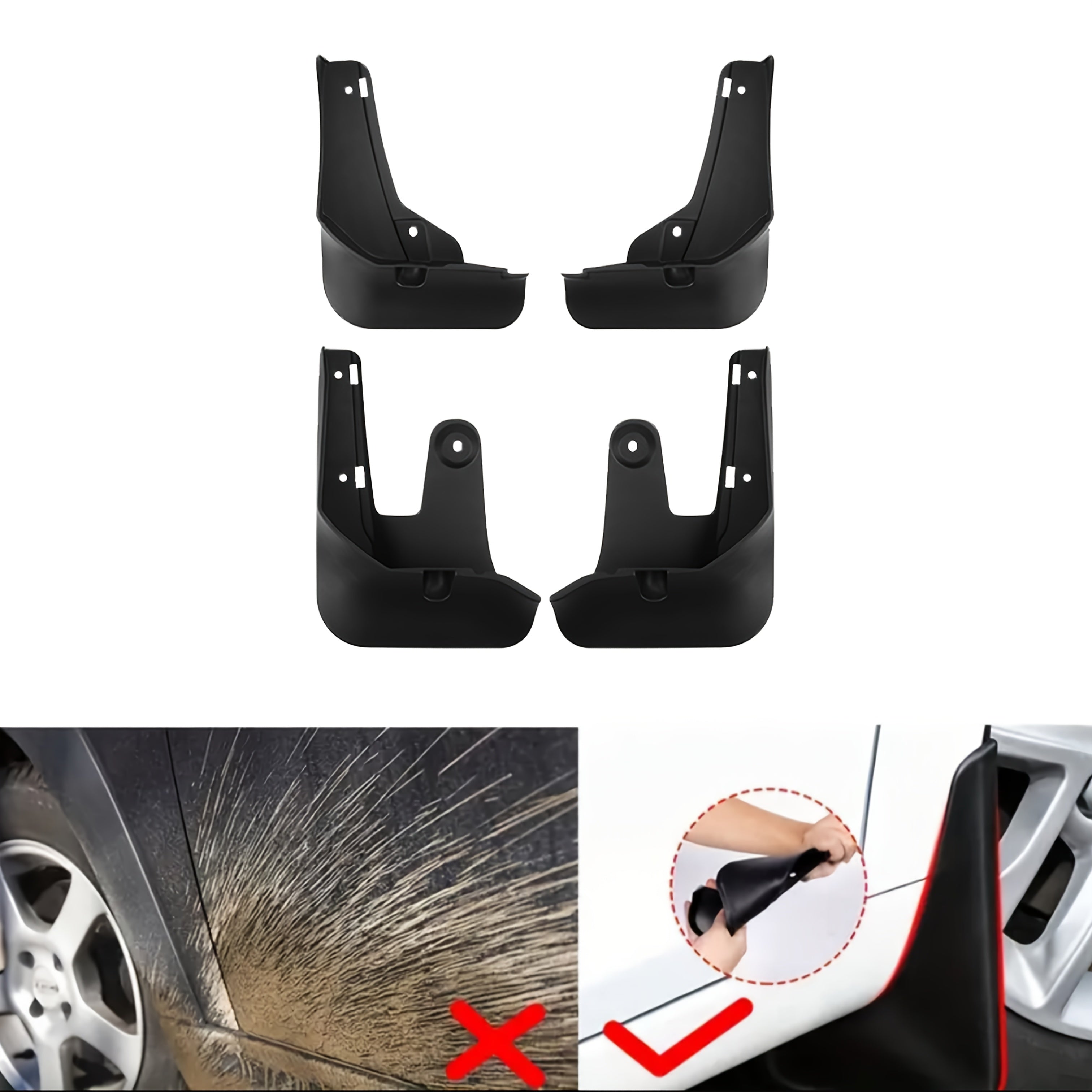 4 piezas de guardabarros de plástico negro para coche, protección contra arena y barro
