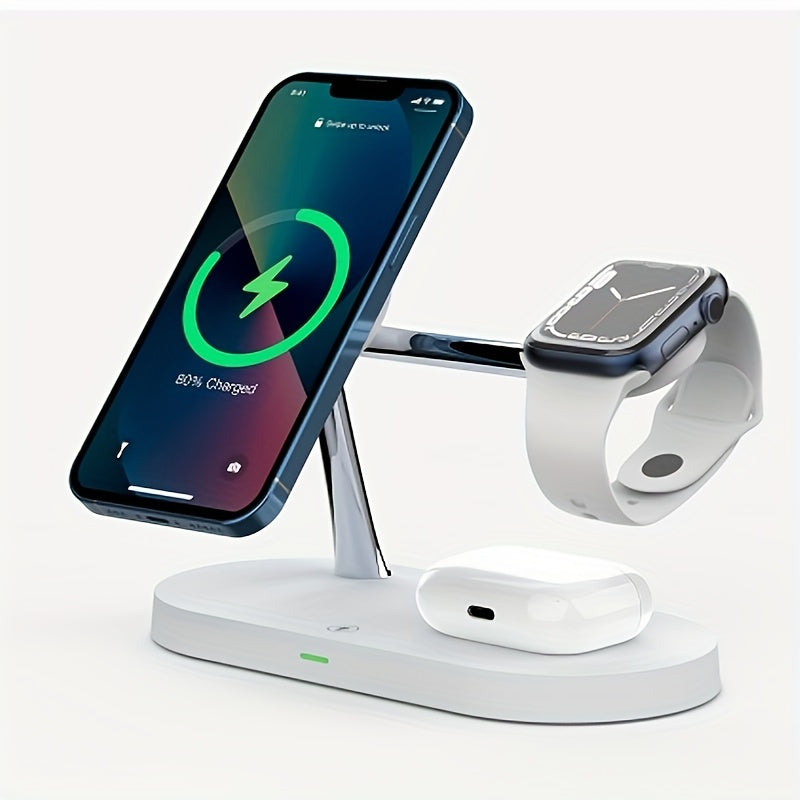 3 ta qurilma uchun 15W Qi tez zaryadlash va sozlanadigan chiroqlar bilan magnit simsiz zaryadlovchi stendi, iPhone, iWatch va AirPods bilan mos keladi.